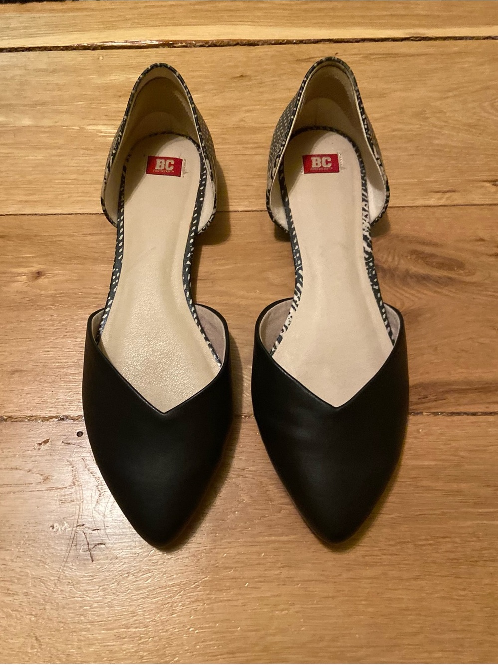 BC Footwear Women’s 9 Black & White Spotted d’Orsay Pointed Toe Flats